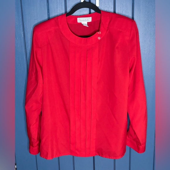 Vintage Tops - Vintage Red Pintuck Blouse Shirt Size 12 Secretary Geek Romance Neutral READ